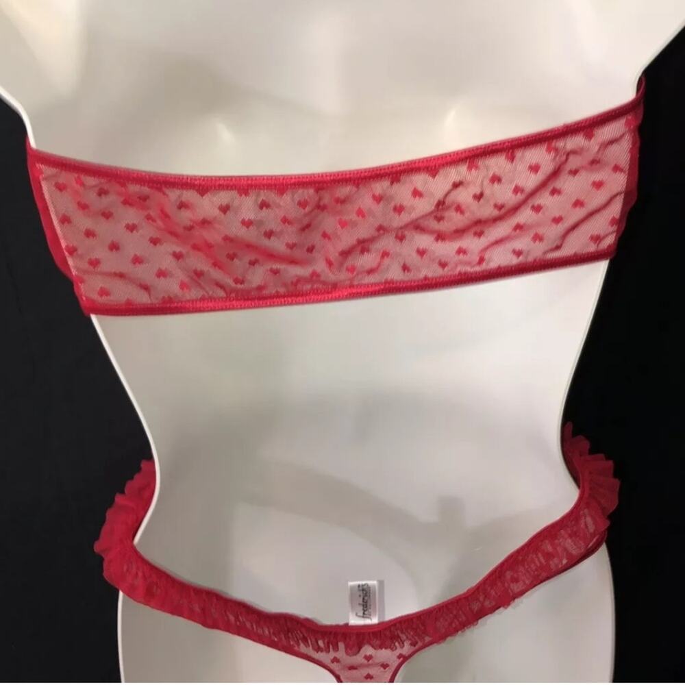 NEW FREDERICKS Sheer Red Lace Heart Halter Tank Thong Panty Teddy Lingerie S - Picture 8 of 8